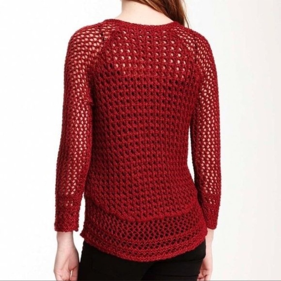 Lucky Brand Marissa Open Knit Sweater Metallic Red Size Small.  Crochet. - Picture 2 of 12